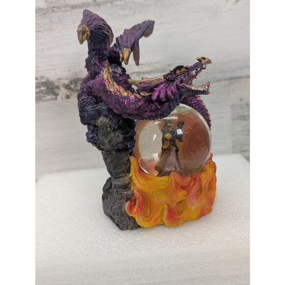 Purple Dragon Wizard Crystal Ball Resin Figurine Statue Fantasy Flames Glitter - Picture 9 of 14